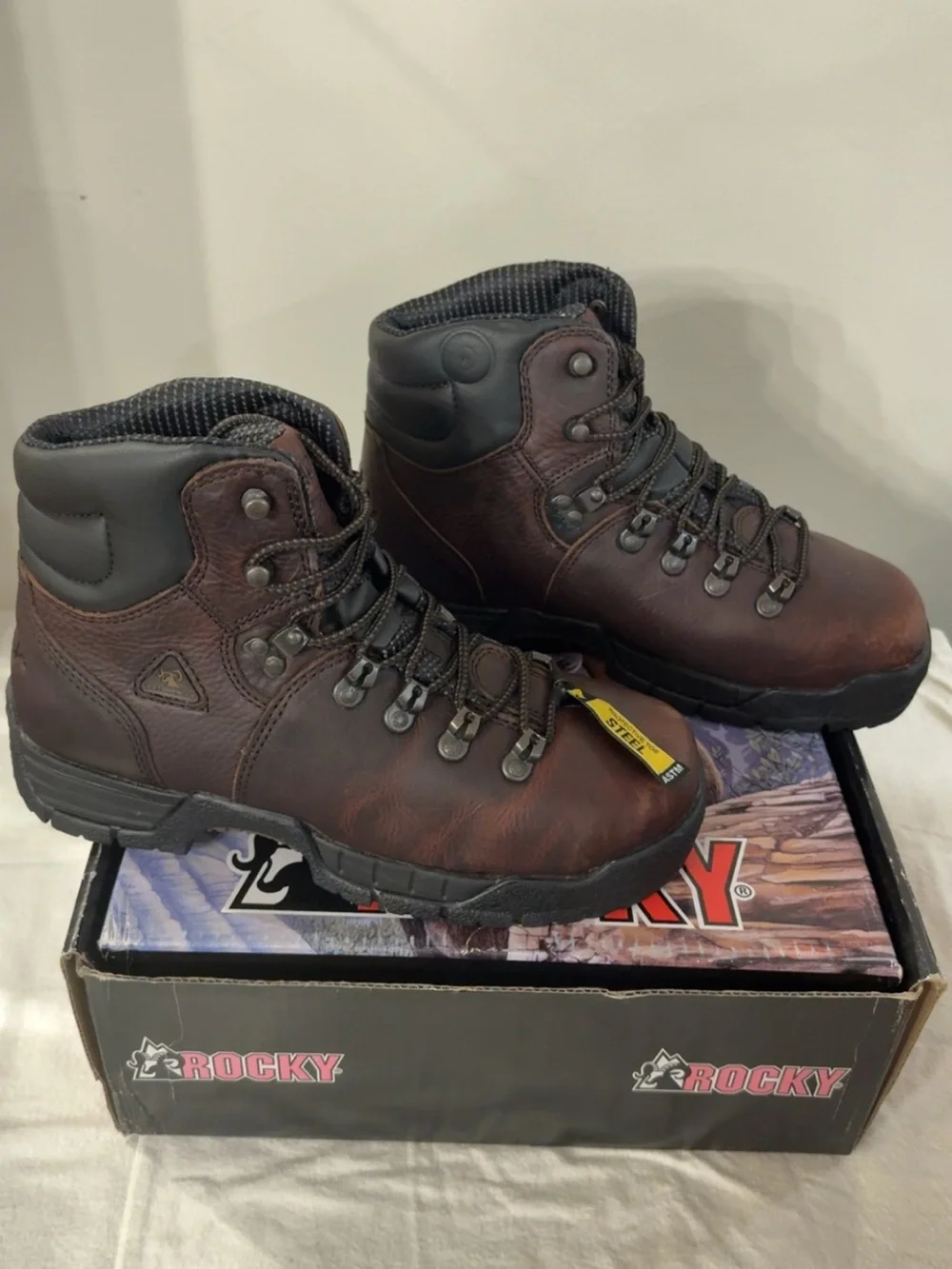Rocky Brown Leather Steel Toe Work Boots